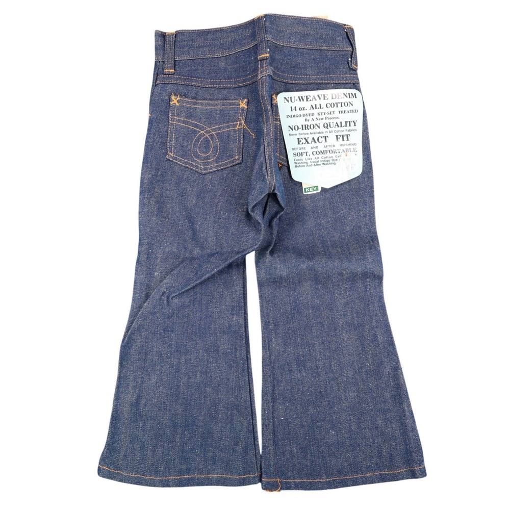 Key Vintage 70s Bell Bottom Jeans Kids 5 Reg Indigo Nu-Weave Denim Deadstock NOS